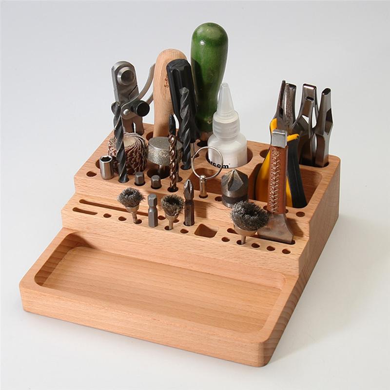 Beech Wood Handmade DIY Tool Rack For Printing Leather Carving Punching Diamond Tools Storage Box Leather Making Kit