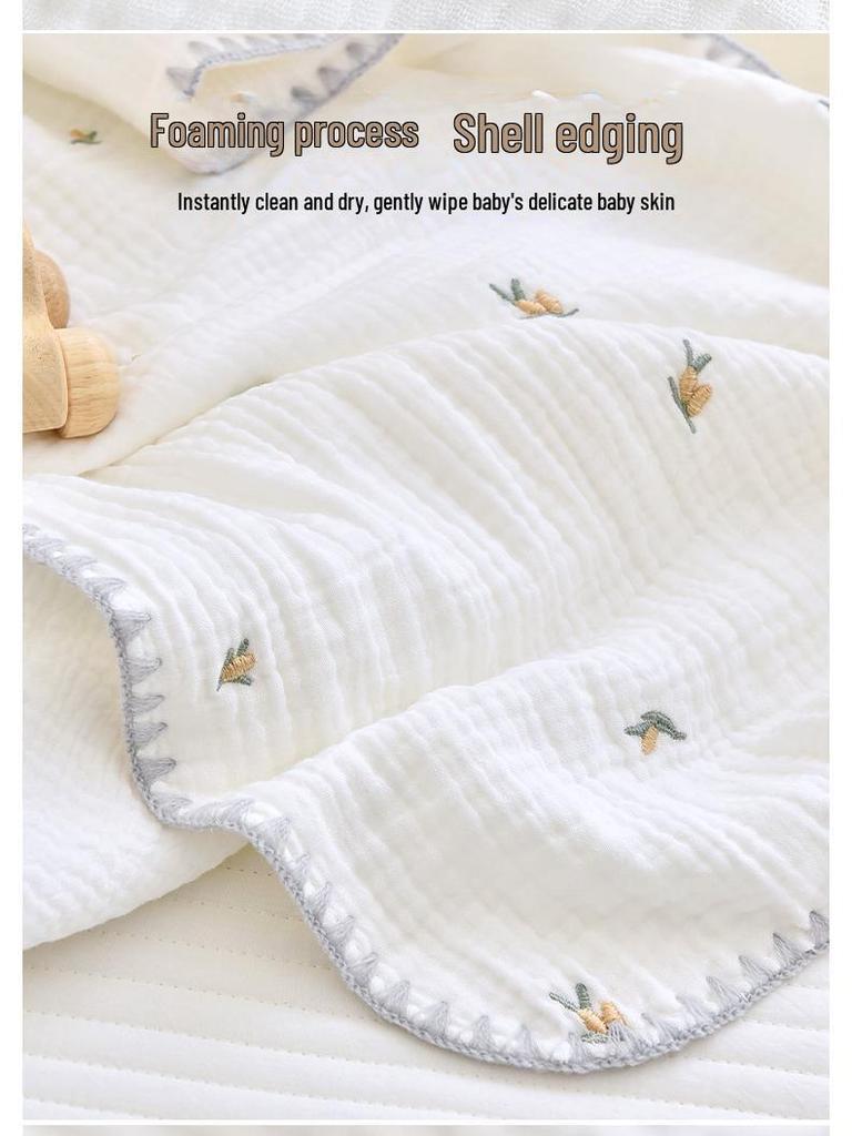 Newborn Pure Cotton Gauze Embroidered Shell Edge Swaddle Wrap