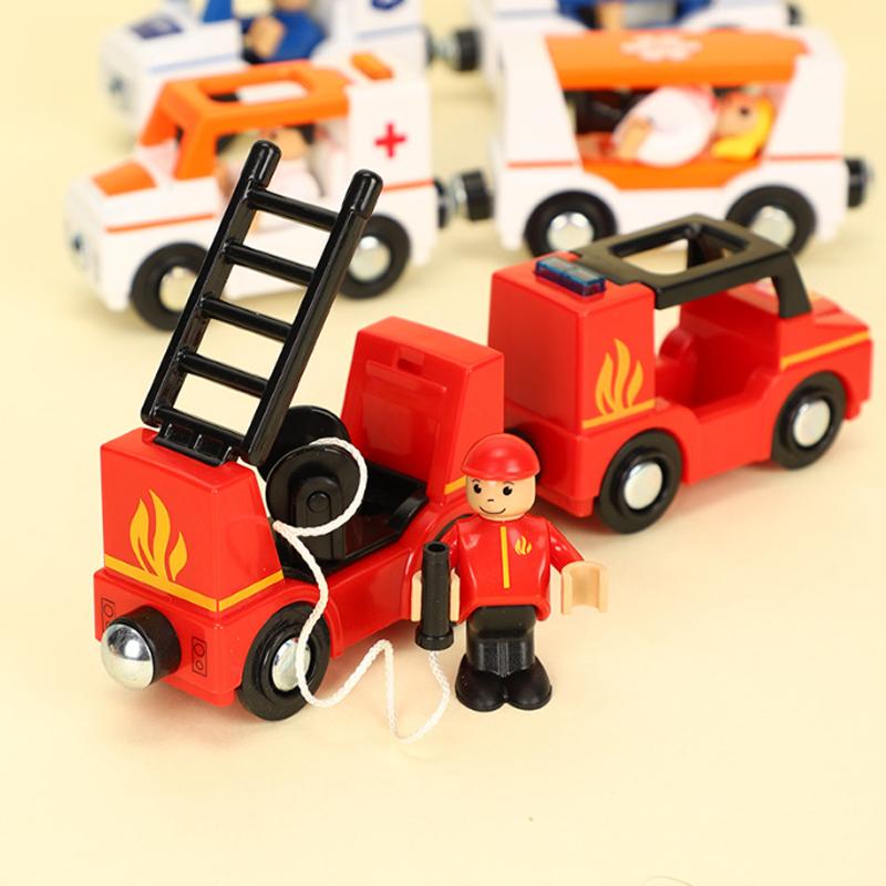 New Multifunctional Magnetic Car Ambulance Police Car Compatible with Thomas Wooden Track Train Toys For Kids