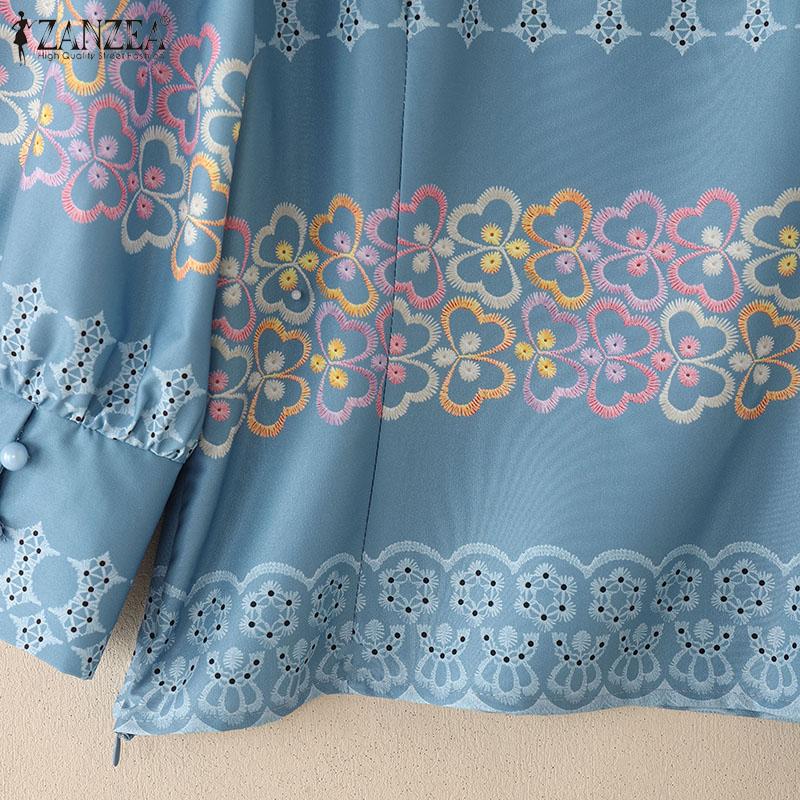 ZANZEA Women Casual Square Collar Summer 3/4 Sleeve Ethnic Print Blouse