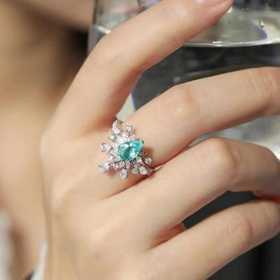 Brilliant Colored Treasure Light Luxury Stone Ring Women Close Up High End Full Diamond Ring Sweet Temperament