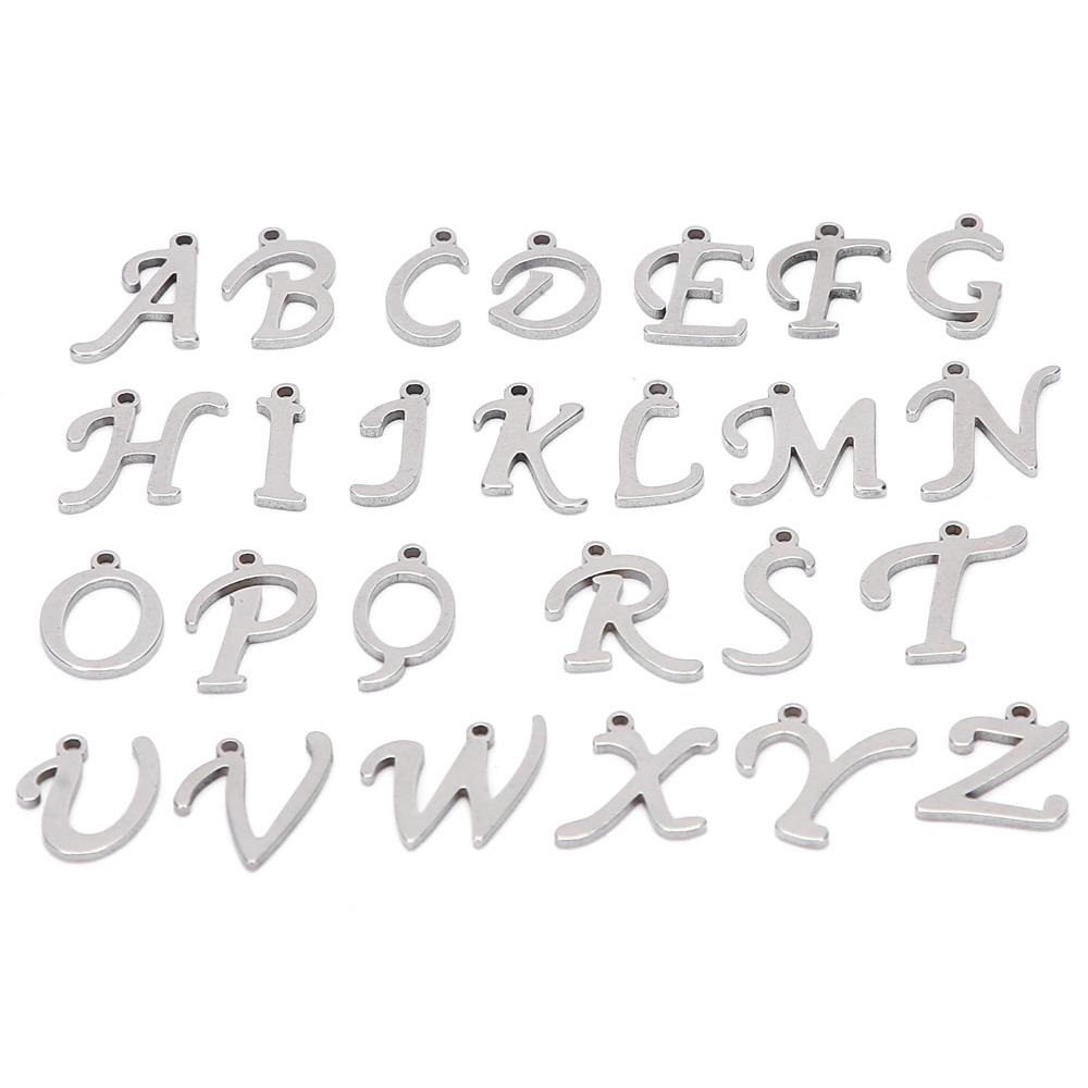 26pcs Silver DIY Letter Pendant Stainless Steel Metal Pendants Alphabet Charms Jewelry Making