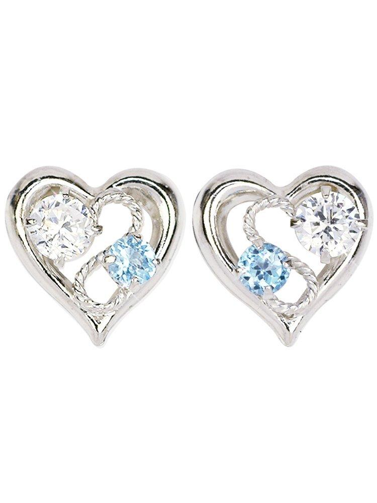 10k White Gold Blue Topaz and Zirconia Heart November for kk140 [Four-Leaf Clover] Earrings, Birthstone, Women