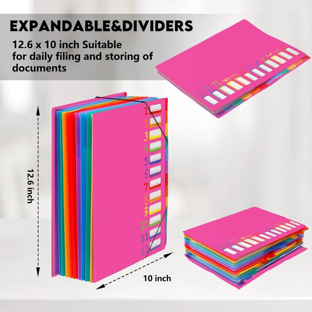 24 Pockets Expanding File Folder Organizer,Accordion File Organizer,A4 Letter Size,Rainbow Tab, for Home/Office/School Document Organizer (Rose Pink)