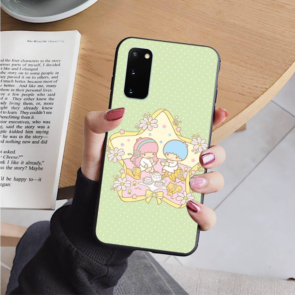 AH32 Cute Little Twin Stars Black Case for Samsung Note 20 Lite S24 Ultra S23 S22 A05 A06 A11 A71 A15 A16 A13 A24 A25 A33 A52 A53 M55 M35 Sofe Cover