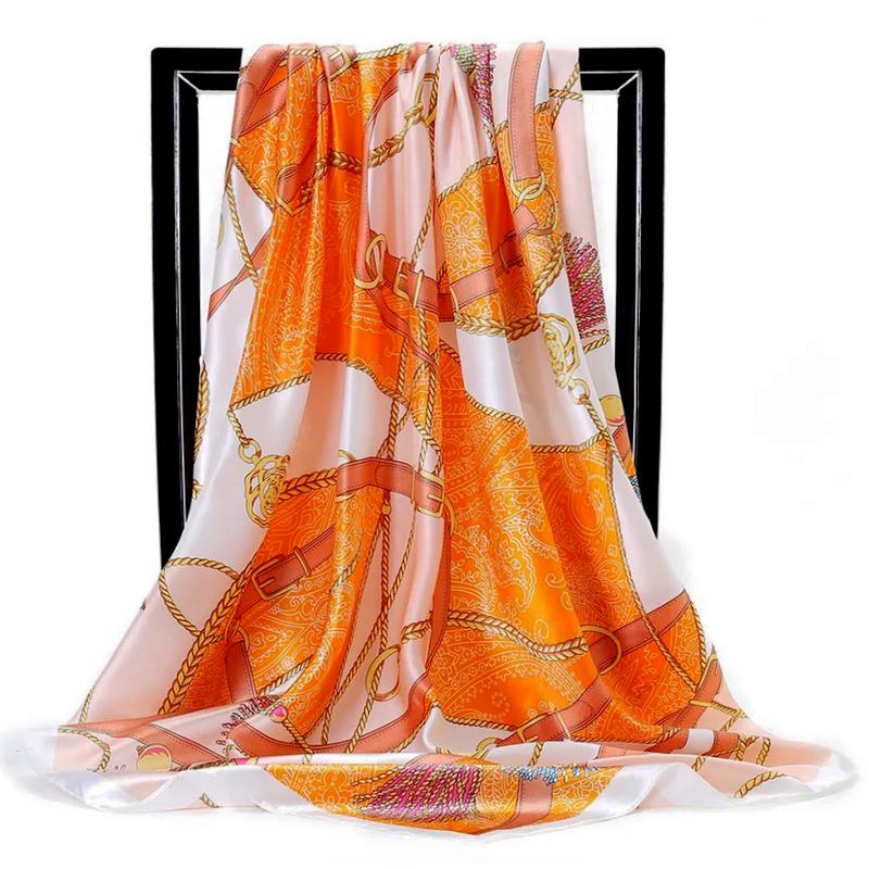 Fashion Scarves For Women Print Silk Satin Head Scarf Female 90cmx90cm Luxury Brand Square Shawl Large Hijab Scarfs For Ladies