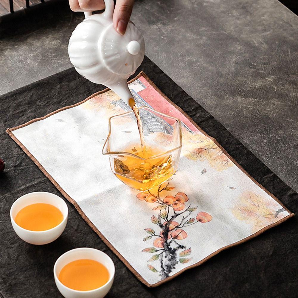 Super Absorbent Chinese Painted Tea Towel Tea Cleaning Table Tea Ceremony Mats Cup Mat Accessories