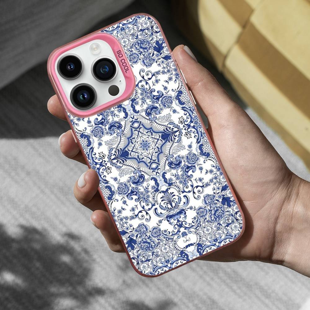 Blue White Porcelain Pattern Phone Case For iPhone 16,15,14,17,13,12,11,Mini,Pro,SE,XS,MAX Pink Matte Silicone Cover