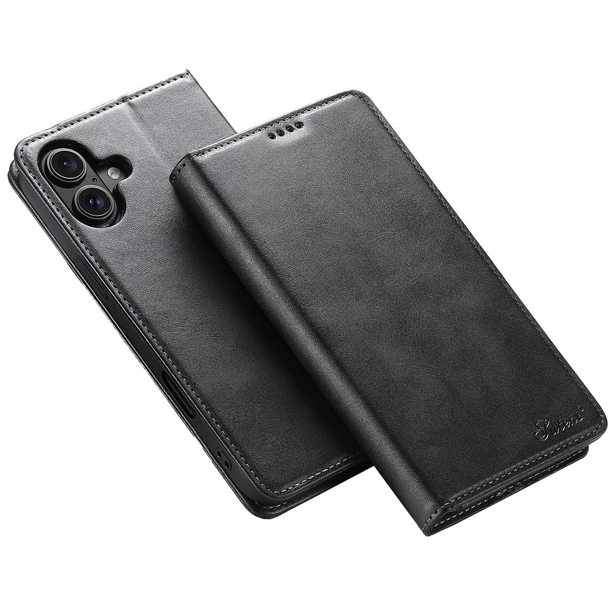 SUTENI For iPhone 16 Plus Case PU Leather Wallet Stand Magnetic Closing Phone Cover A