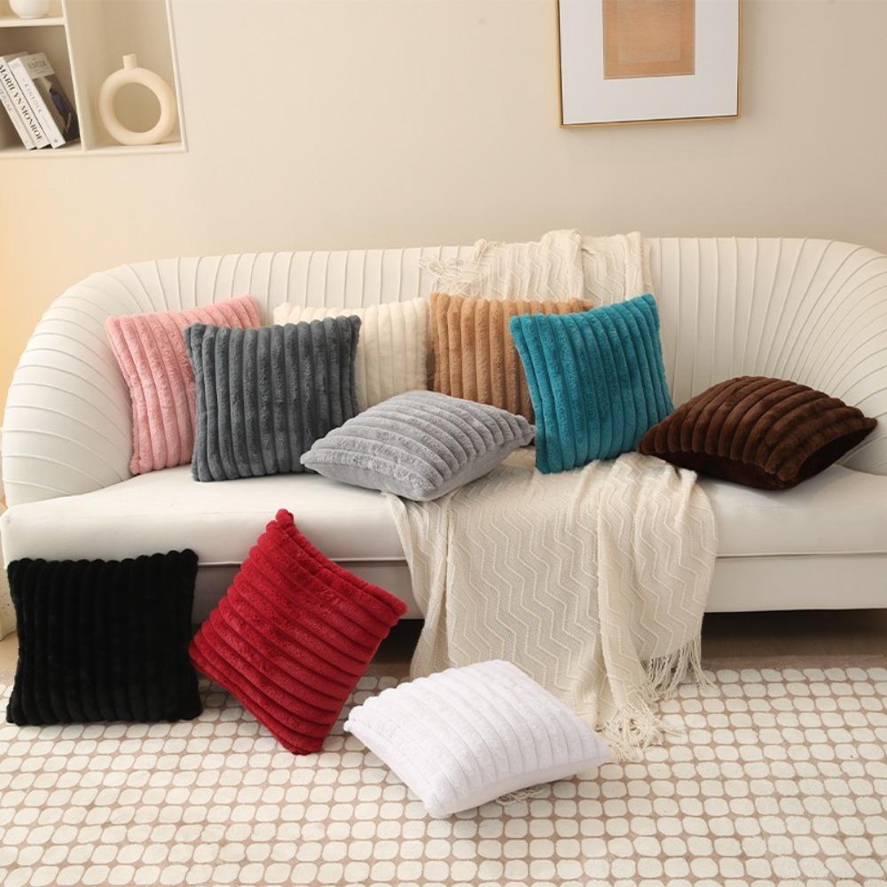 Thick Striped Square Pillow Cushion Cover Soft Plush Pillow Case Protector New Throw Pillow Cover