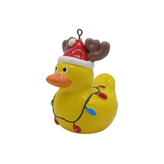 Adorno colgante de pato navideño para interior y exterior, para árbol de Navidad, bufanda con cuerno de alce, adorno de resina de pato amarillo, regalo festivo