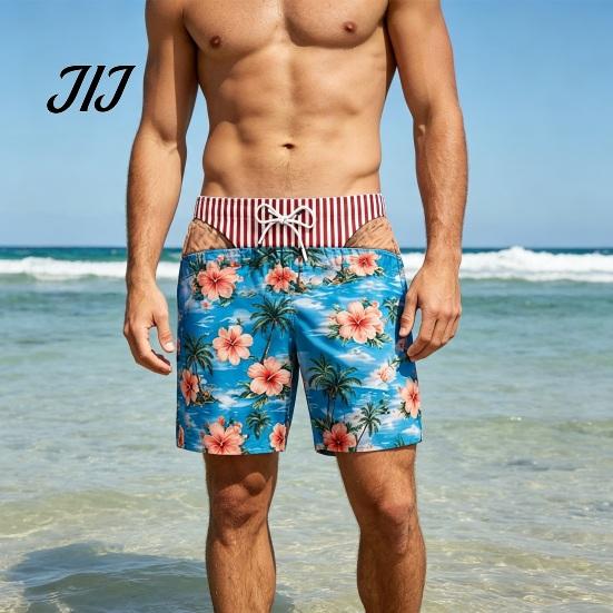 Optical Illusion Beach Wear Funny Hairy Butt Shorts, Men Leg Quick Dry Comfortable Elastic Waist Shorts Swim Trunks with Pockets for Pool Parties,