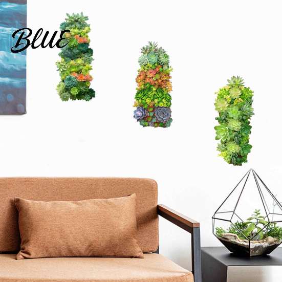 Removable Floral Wall Art 3Pcs 3D Succulents Stickers Vertical Plant Landscape Decals Waterproof PVC Mural Creative Soft Decoration Gifts Peel And