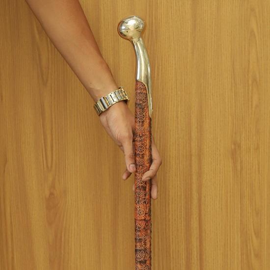 Hand-Carved Wooden Walking Cane, Polished Brass Handle, Nautical Floral Design Birthday gift