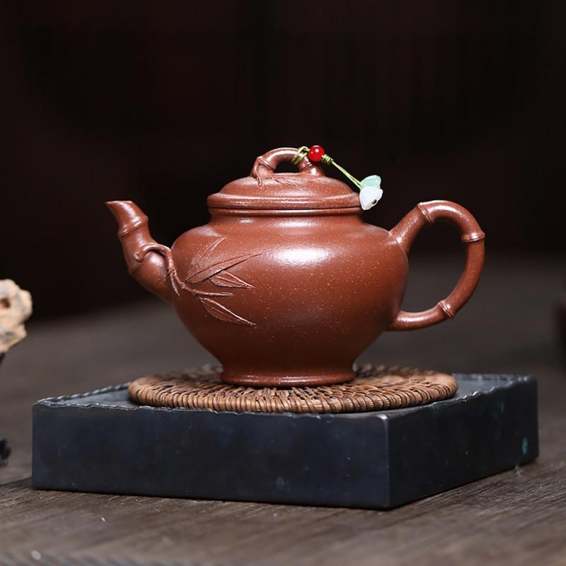 

Традиционный исинский фиолетовый глиняный чайник Бытовой красивый чайник Ручной работы чайник с бамбуковым листом Китайский набор для чая из цинши Аксессуары 290 мл