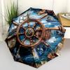 Sailing Ship Rudder Folding Umbrella Fashion Auto-Open Design 8 Iron Ribs Plastic Handle Foldable Sunshade Perfec Christmas Gift