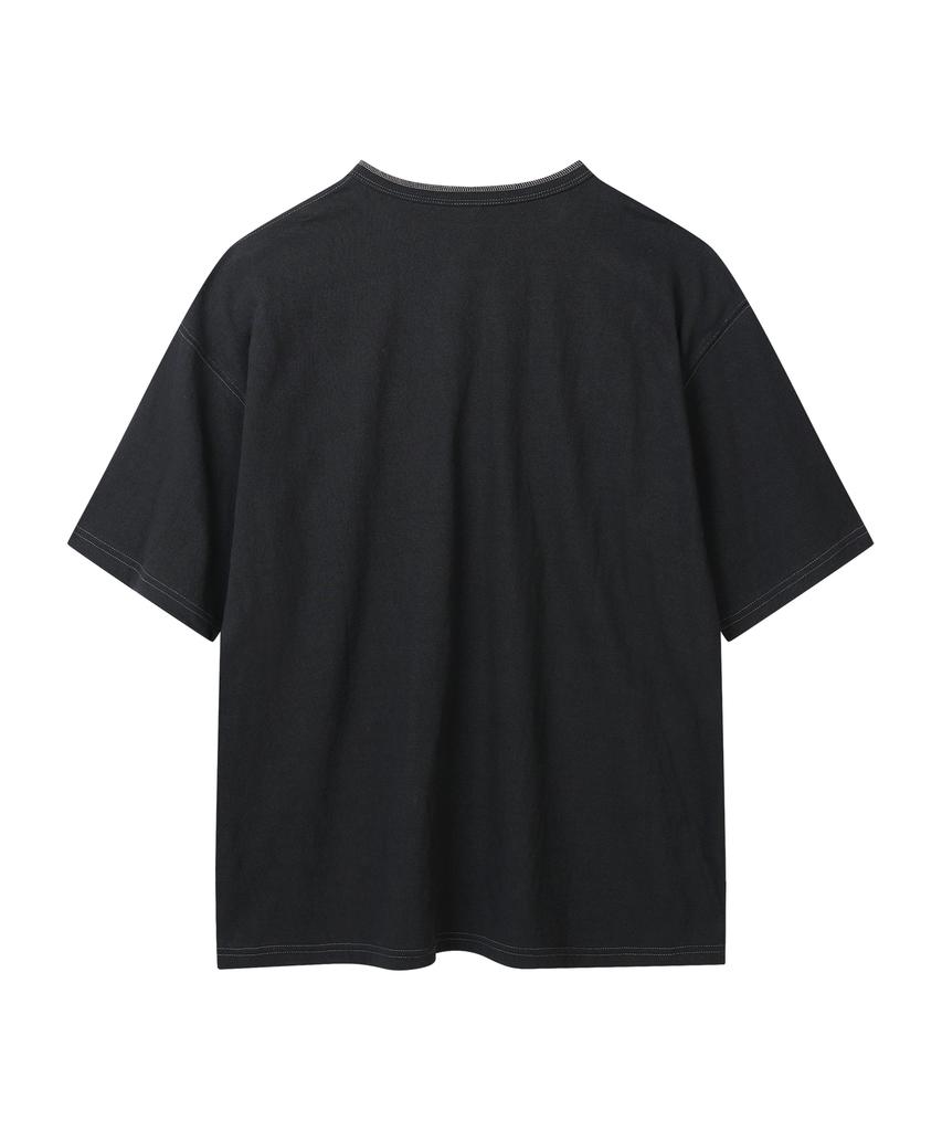YOUNEEDGARMENTS Henley Neck S/S T-Shirt (Black/Stitch)
