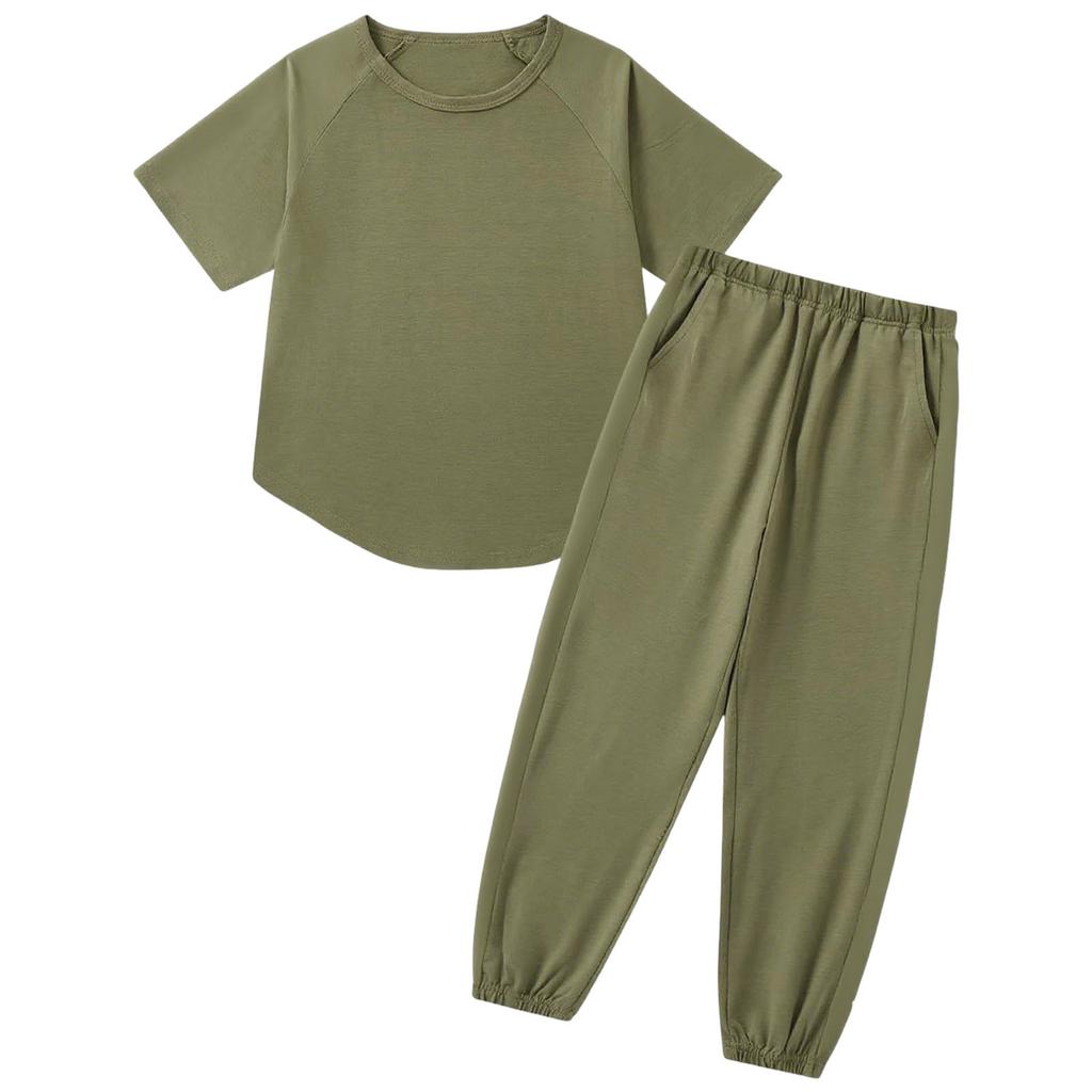 Girls Two Piece Set Short Sleeve Top and Harem Pants Lightweight Soft Fabric Casual Outfit for Spring Summer