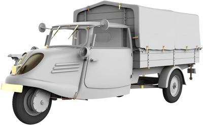Miniart 1/35 Scale German Tempo E400 High Loader Flatbed Delivery Van, Three-Wheel Plastic Model, Model MA35371