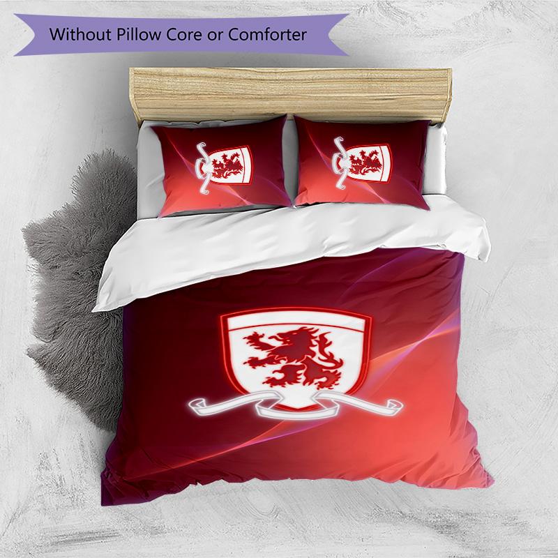Set Lenzuola Stampato Middlesbrough Football 3 Pezzi, Comodo Set Copripiumino per Camera da Letto Amico della Pelle