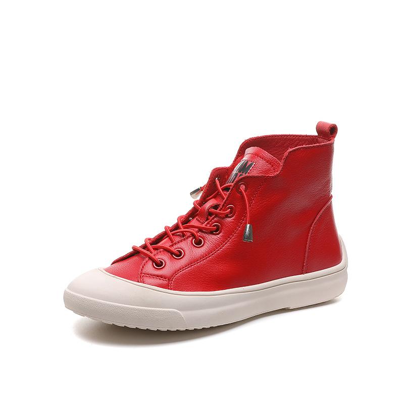 2025 spring and autumn new first-layer cowhide breathable high-top women's shoes Korean version fashion thick-soled one-pedal round-headed short boots