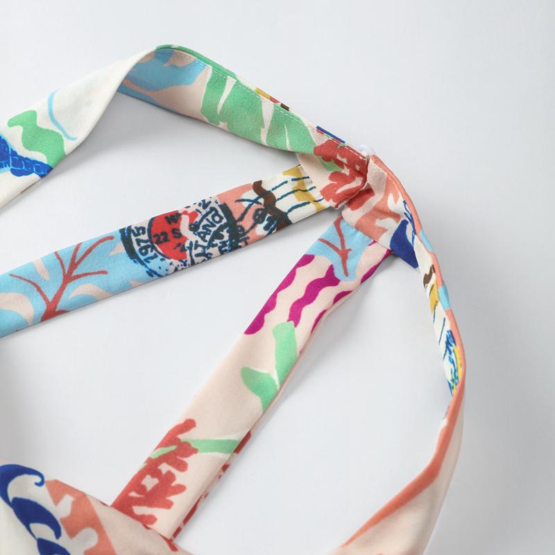 Women Sexy Printed Halter Skirt Suits Summer Sleeveless Backless Crop Top Single Breasted Split Skirts Two Piece Sets