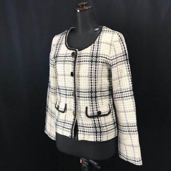 Rojita Tweed No Collar Jacket Women’s S-M White Black Check(USED)