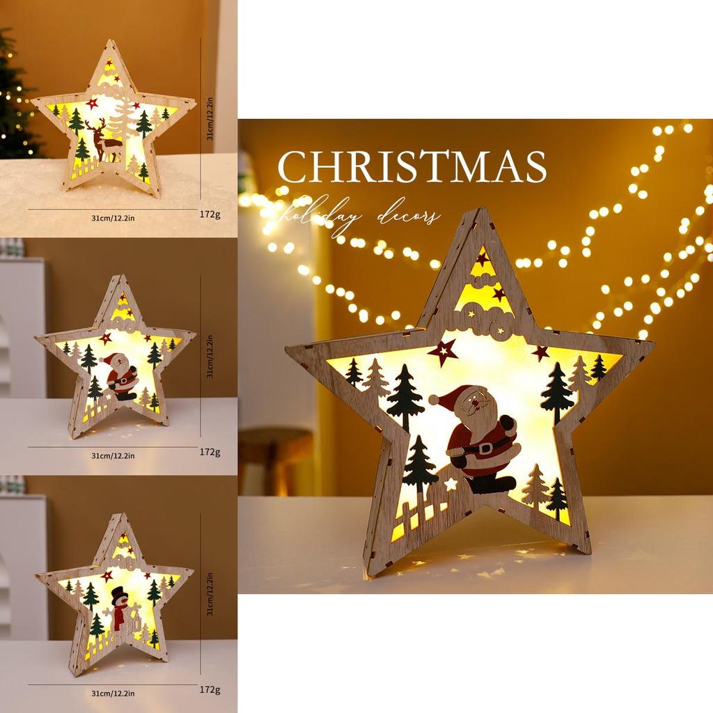 Christmas Tree Wooden Light Up Ornament With Snowman Design For Holiday Decor