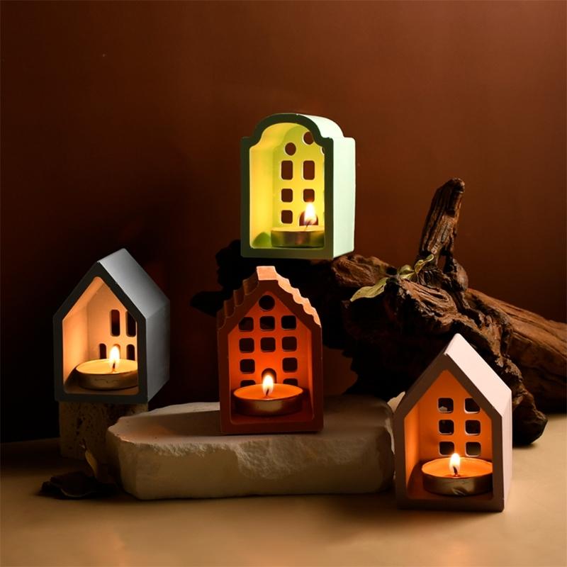 3D Candlestick Silicone Mold Hollow Out House Candle Base Mold Gypsum Candle Holder Epoxy Mould Home Decorations Mould