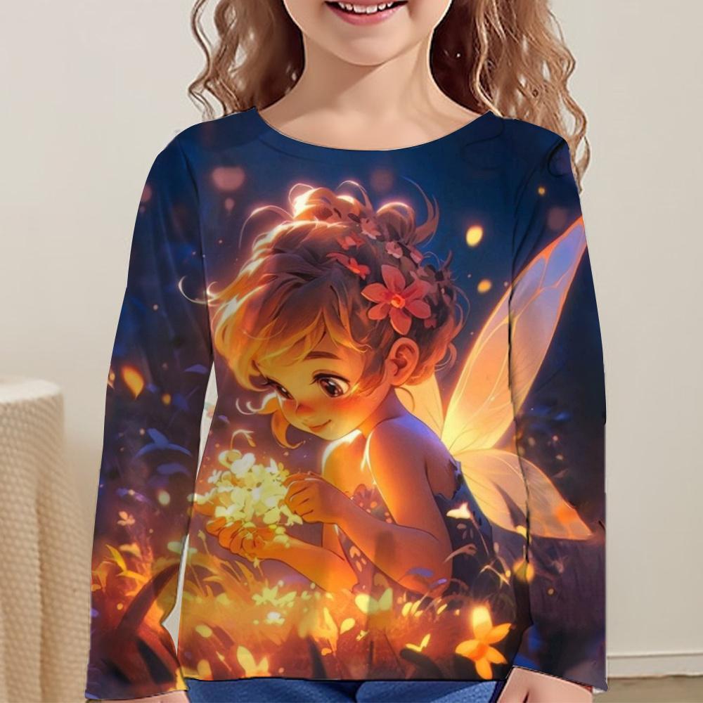 Children's Clothing From 6 To 14 Years Dream Elves 3d Pattern 2023 Autumn Kids Top Girls Tee Shirt Fashion Castle T-Shirts