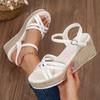 Mode Sommer Bequeme Keilabsatz Verstellbarer Riemen Damen Sandalen Böhmisch Lässige Strandsandalen für Frau Quadratischer Absatz Damen Sandalen