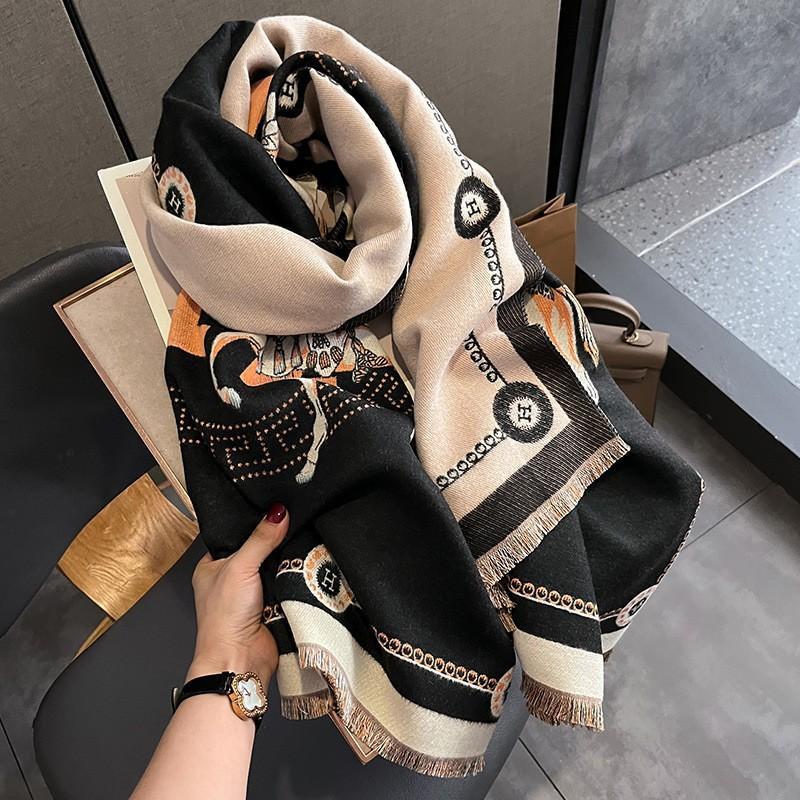 Women's Stylish Faux-Cashmere Scarf – Korean-Style Printed Warm Neck Warmer & Air-Conditioning Shawl