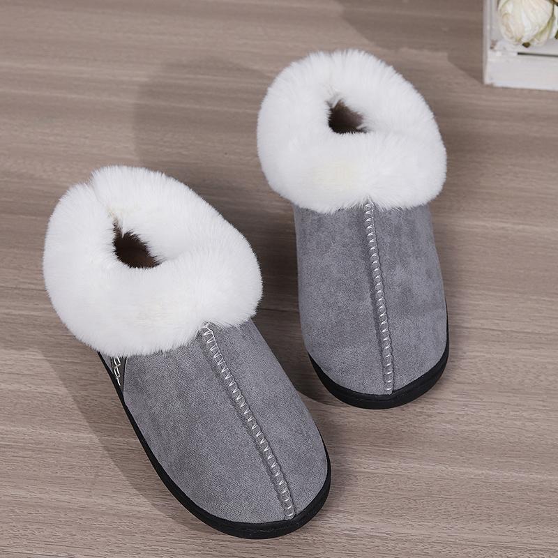 Fur Ankle Fluffy Slippers Women 2025 Winter Warm Plush Indoor Home Slippers Woman Faux Suede Closed Toe Soft Sole House Shoes