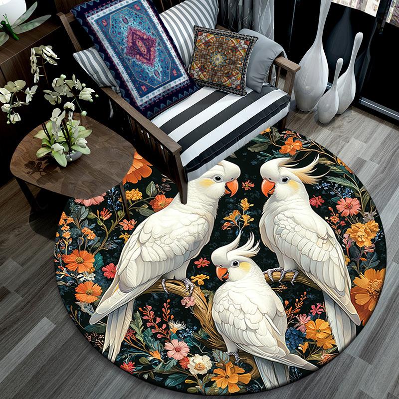Cockatoos Round Area Rug,Carpet Rug for Living Room Bedroom Sofa Playroom Decor,Non-slip Floor Mat