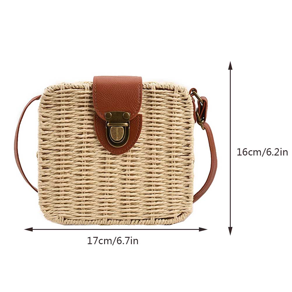 Women Crossbody Bags Fashion Woven Hand-woven Bag Casual Holiday Simple Handmade Adjustable Straps Small Square Bag