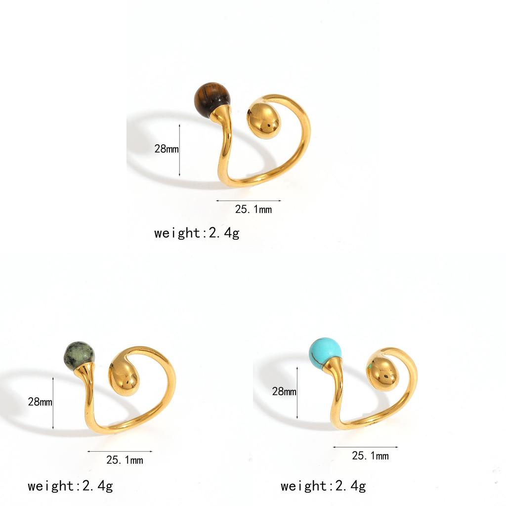 Anello da dito aperto geometrico di lusso leggero con pietra occhio di tigre e acciaio inossidabile per gioielli di moda da donna