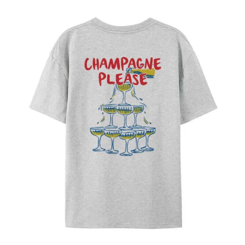 Back Print Champagne T Shirt Retro Cute Champagne Lovers TShirts Short Sleeve Bachelorette Party Shirt Summer Womens Clothing