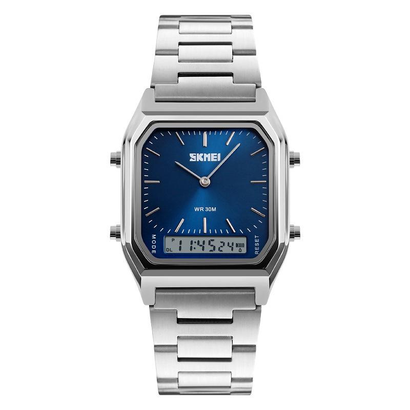 SHIKE MEI Wasserdichte Digitale Quarz-Herrenuhr mit Leuchtendem Stahlarmband und Kleinem Quadratischem Zifferblatt