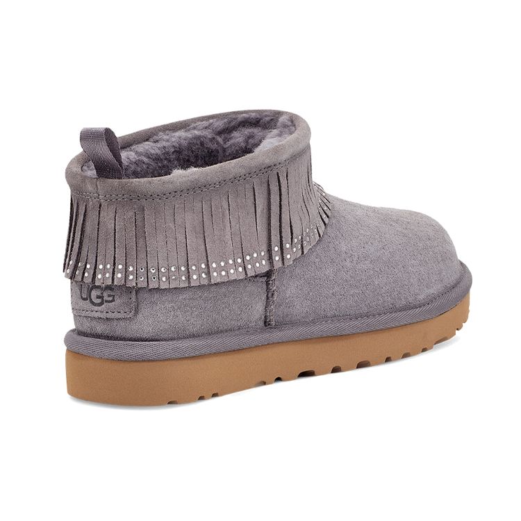 UGG Ultra Mini Fringe Bling Warm Wrap Non-Slip Vintage Tassel Plush Ankle Snow Boots Women Boots Purple Gray 1121576-SHA