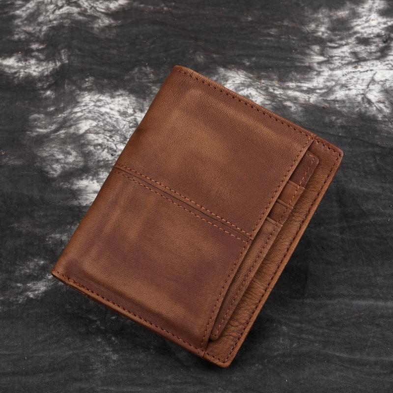 New Vegetable Tanned Leather Vintage Men's Wallet Anti-theft Brush Anti RFID Top Layer Cowhide Wallet Genuine Leather Used Wallet