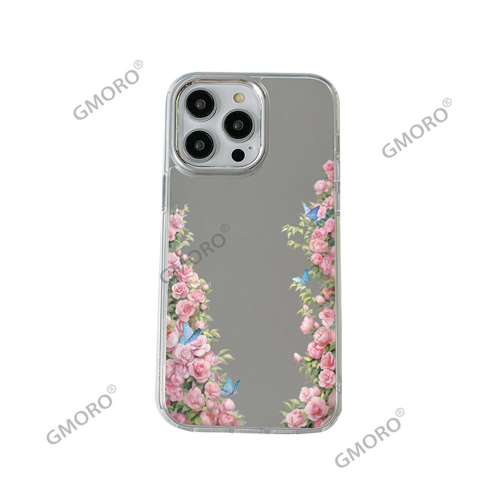Fresh Pink Rose Apple 16promax Makeup Mirror Mobile Phone Case iPhone17 Makeup Mirror Girls Premium