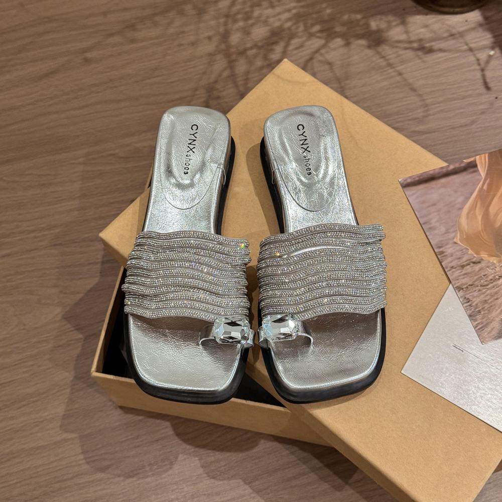 Slippers Women Summer Slides Fashion Shoes Rubber Flip Flops Heeled Mules Pantofle Luxury Soft Hawaiian High Glitter 2025