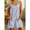 Women Striped Sleeveless Mini Dress U Neck Pocket Loose Casual Sundress