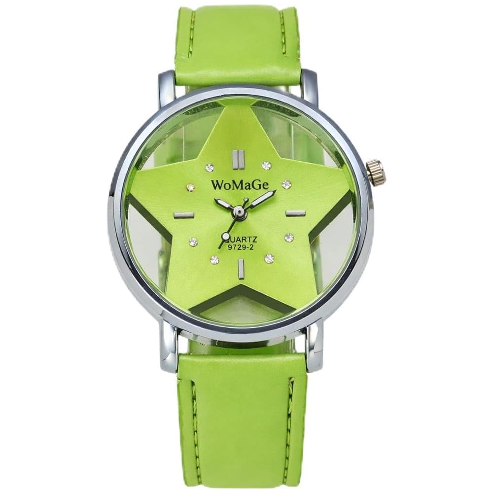 ZooooM Star Design Analog Quartz Watch Green Fake Leather Band Unisex Fashion Timepiece