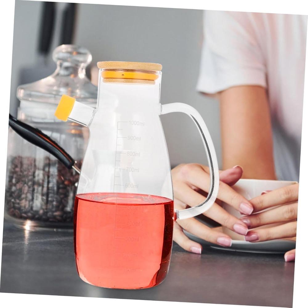 1 Pack 34OZ Glass Oil Bottle with Graduation Olive Oil Pot Leak Proof Oil Bottle Kitchen Outdoor Barbecue Picnic Condiment Conta