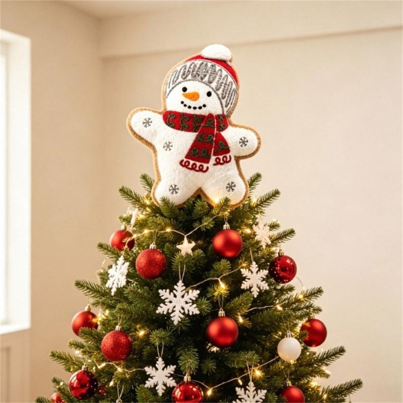 Character Christmas Tree Top Decoration with Fabric Styling and a Coil Spring Base for Home, Office, or Retail Displays