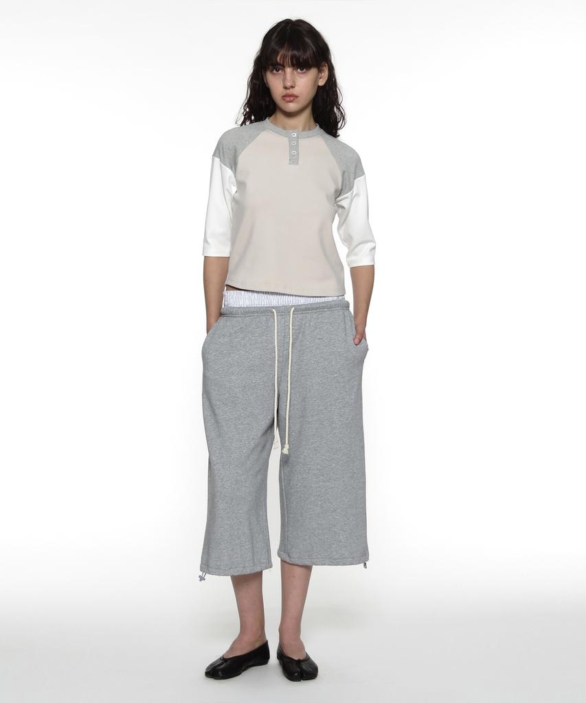 PARTIMENTO WOMEN Pwc Henley Neck Three-Quarter Sleeve Tee_Ecru