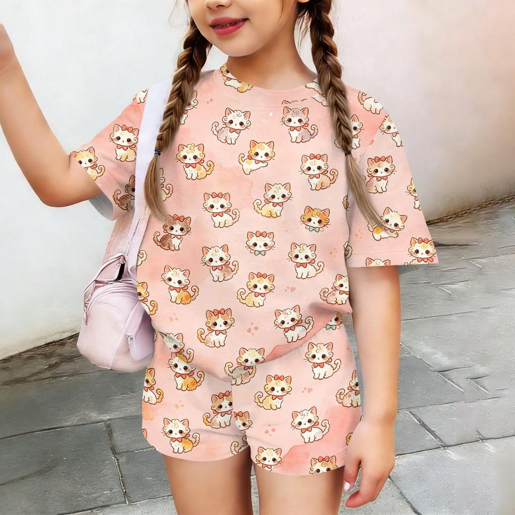 Kids Casual Short Sleeve Top and Shorts Set Animal Print Lightweight Comfortable Summer Outfit for Boys and Girls