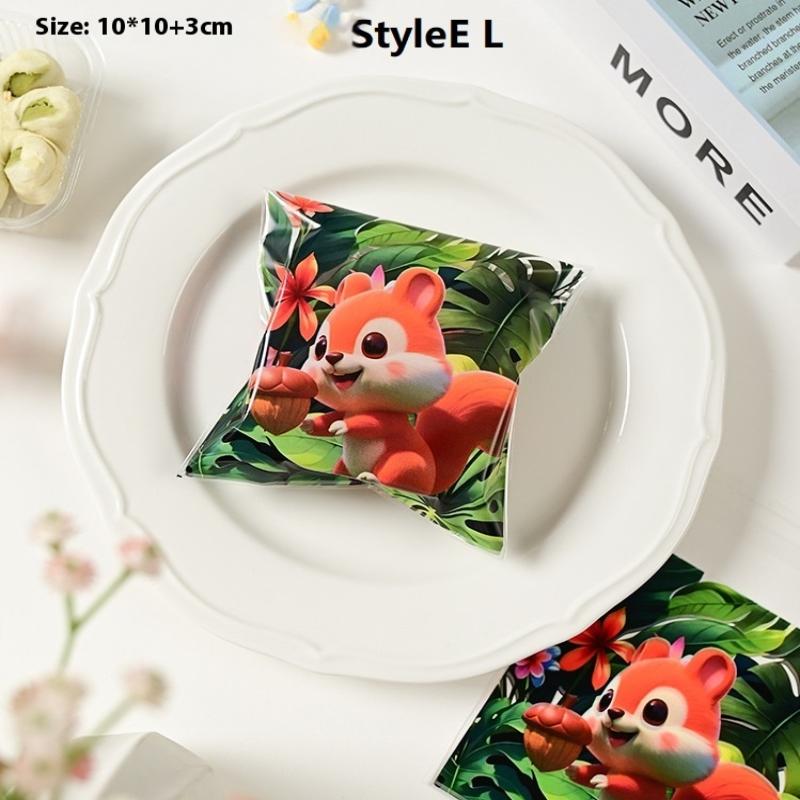 

100 Pcs Cute Little Dog Cat Cartoon Pattern Self Sealing Packaging Bag Portable Cookie Snowflake Crispy Self Sealing Bag
