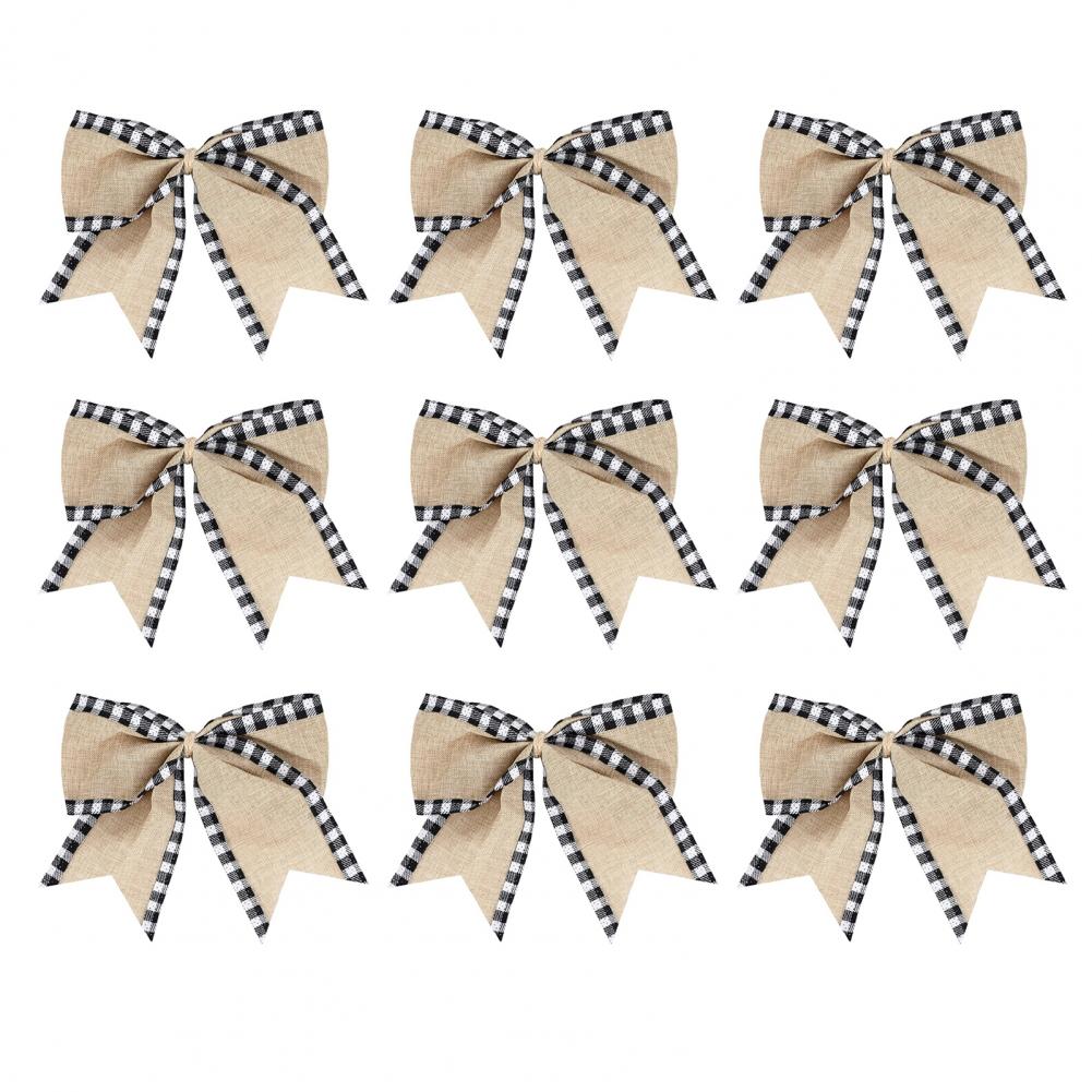 9Pcs Christmas Bows Burlap Plaid Bow Knot Xmas Tree Wreath Bow Decoration Holiday Gift DIY Bows Home Decorations Party Supplies